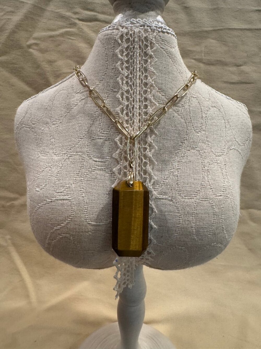 Tiger's Eye Rectangular Pendant Necklace – Gold-Tone Chain, Natural Stone